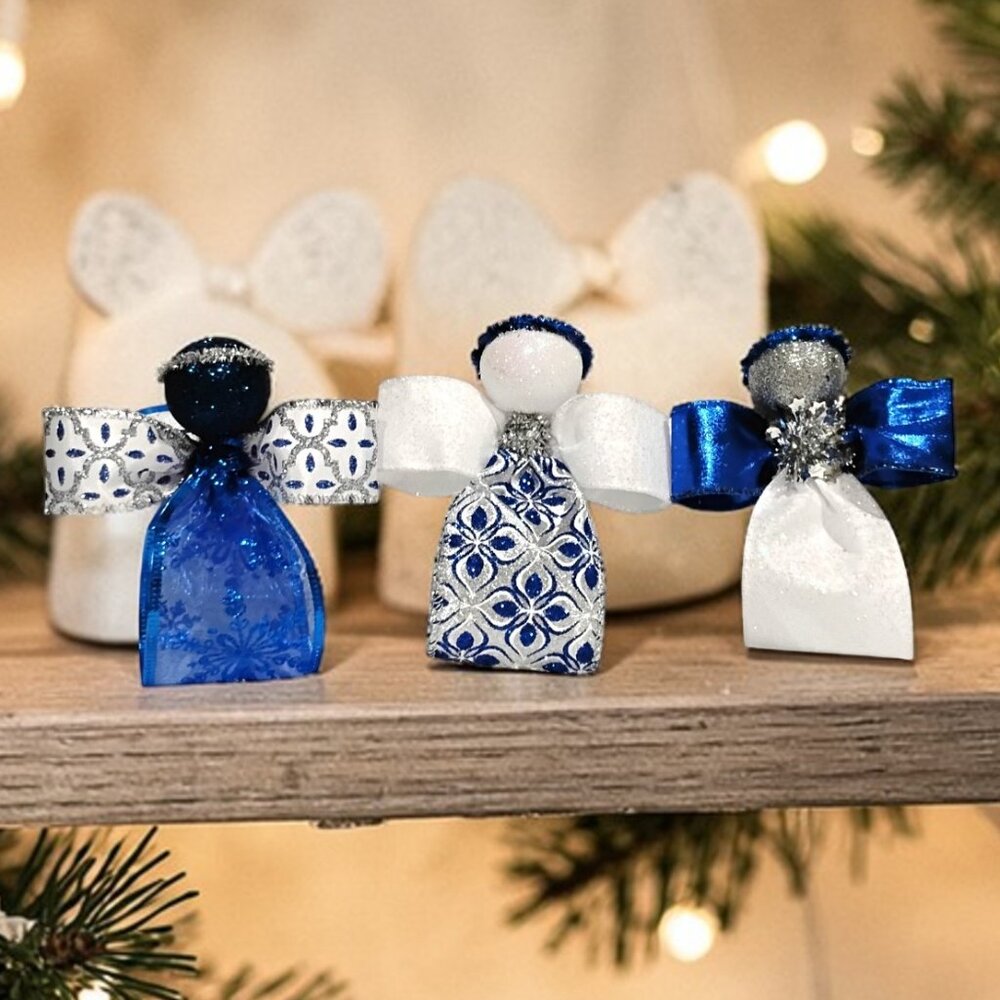 (3) Pc. Handmade Blue Silver & White 4-5"  Christmas Angel Ornaments / Gifts